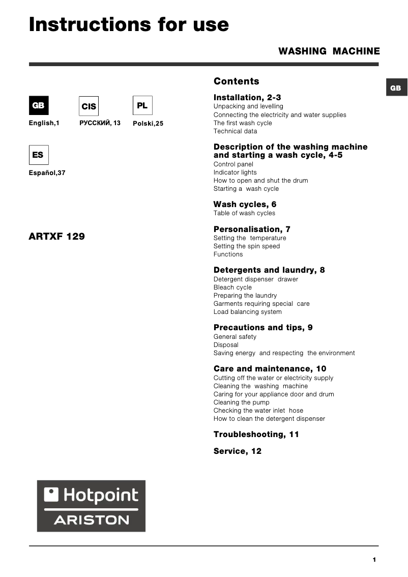 Imagen de la primera página del manual del dispositivo ARTXF 129 (EU)