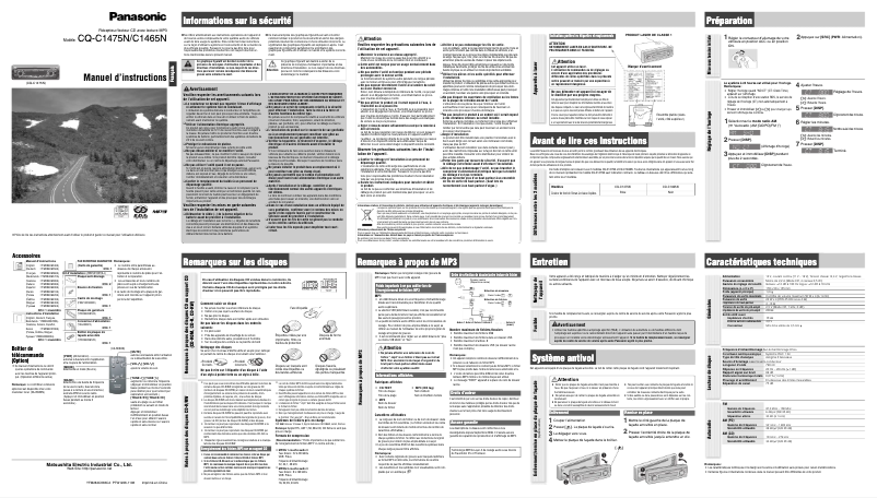 Página 1 del manual Manual de usuario Panasonic CQ-C1465N