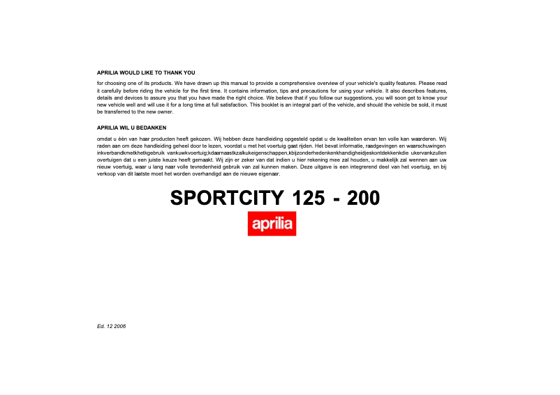 Imagen de la primera página del manual del dispositivo Sportcity 125 (2006)