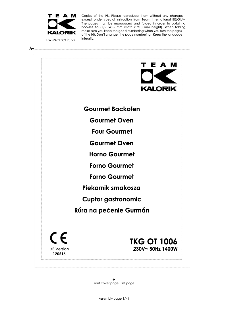 Imagen de la primera página del manual del dispositivo TKG OT 1006