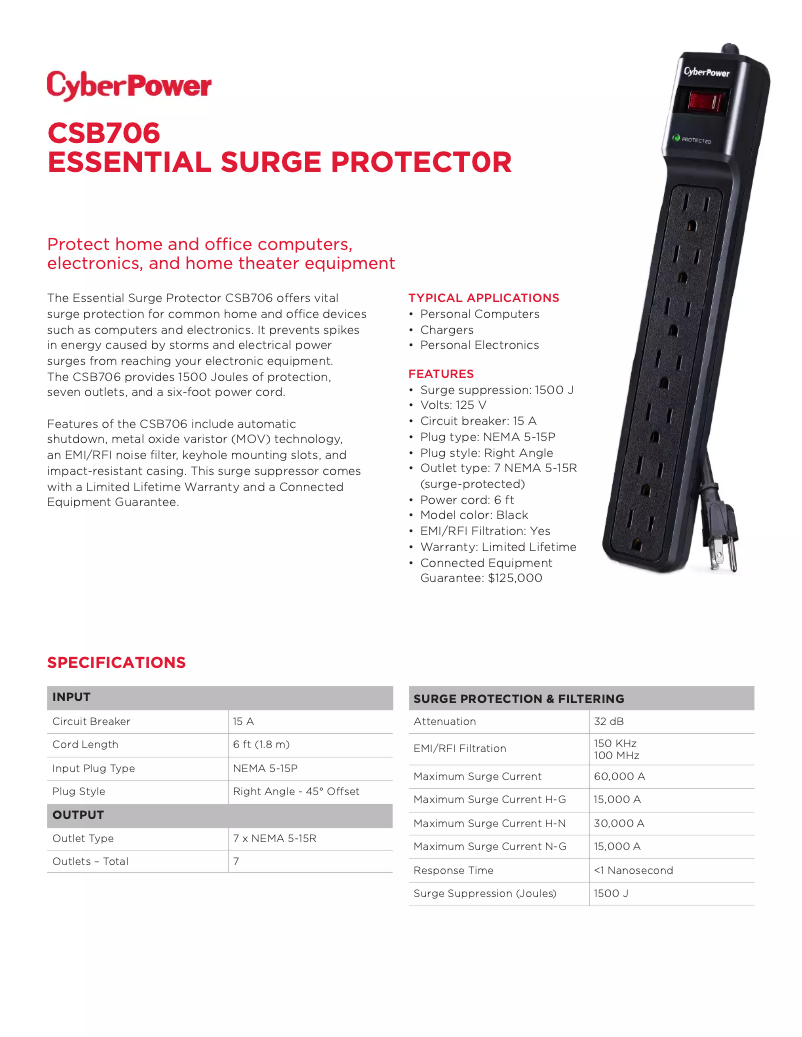 Página 1 del manual Ficha técnica CyberPower Essential CSB706