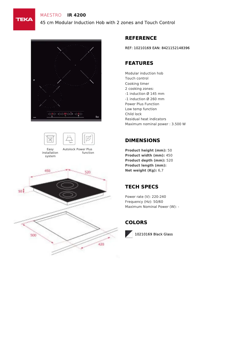 Página 1 del manual Ficha técnica Teka IR 4200