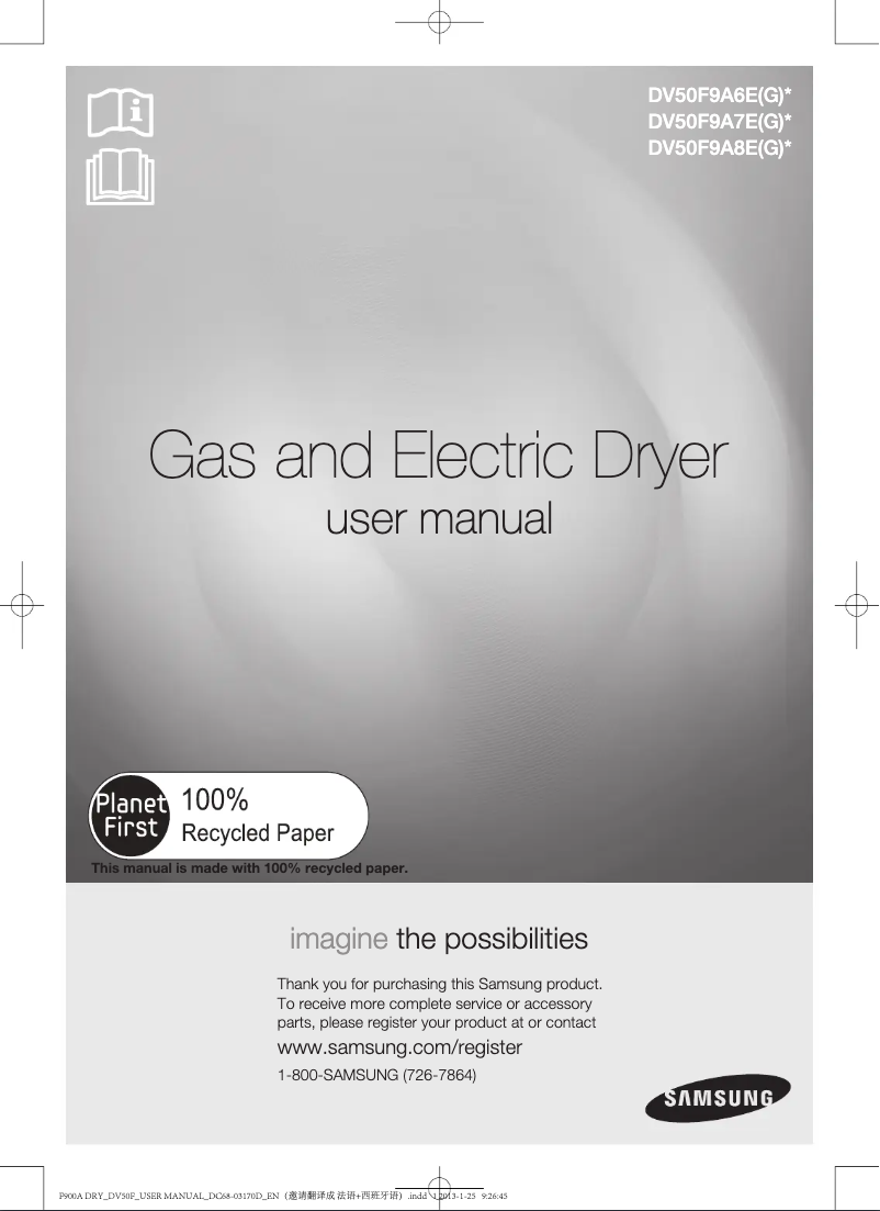 Página 1 del manual Guía de instalación Samsung DV50F9A8EVW