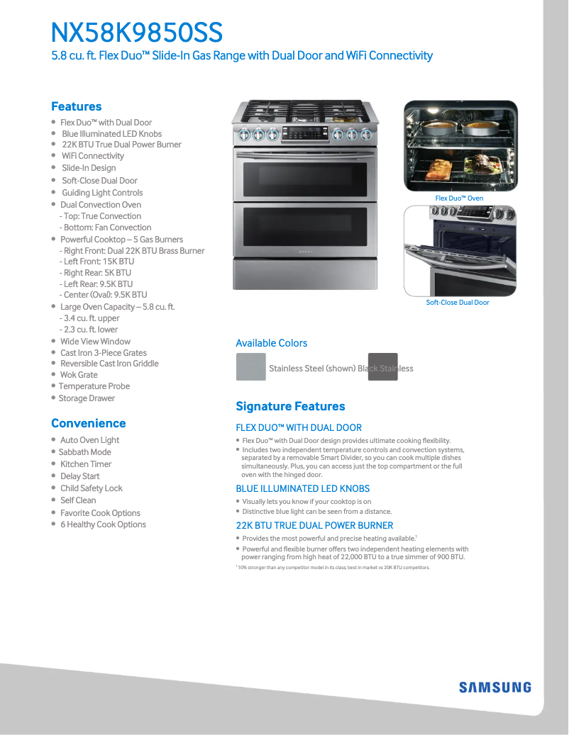 Página 1 del manual Ficha técnica Samsung NX58K9850SS