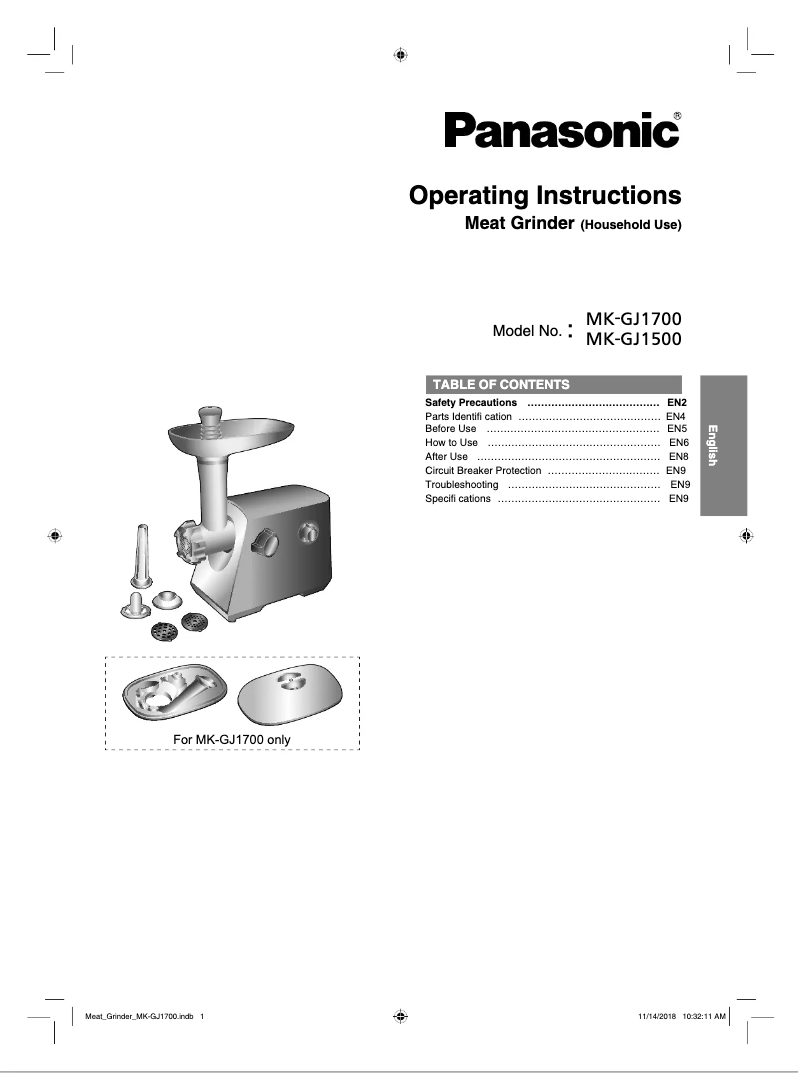 Página 1 del manual Manual de usuario Panasonic MK-GJ1700