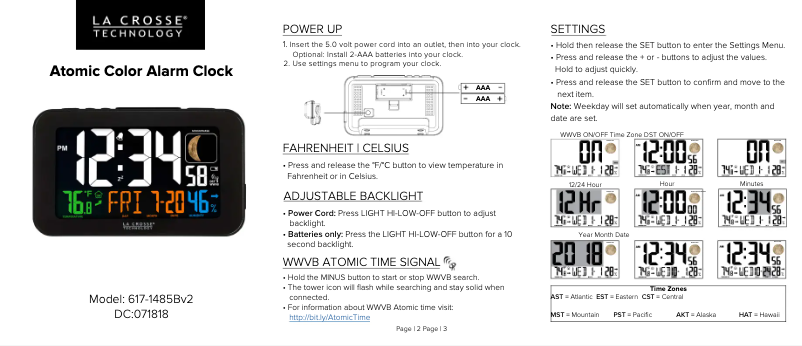 Página nº 1 - Guía de inicio rápido La Crosse Technology 617-1485BV2