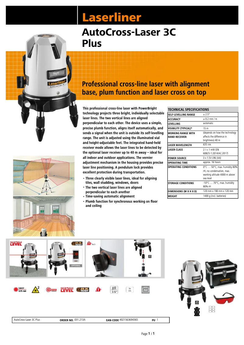 Imagen de la primera página del manual del dispositivo AutoCross-Laser 3C Plus