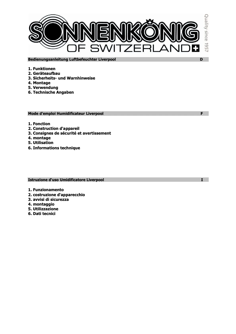 Página 1 del manual Manual de usuario Sonnenkönig Liverpool