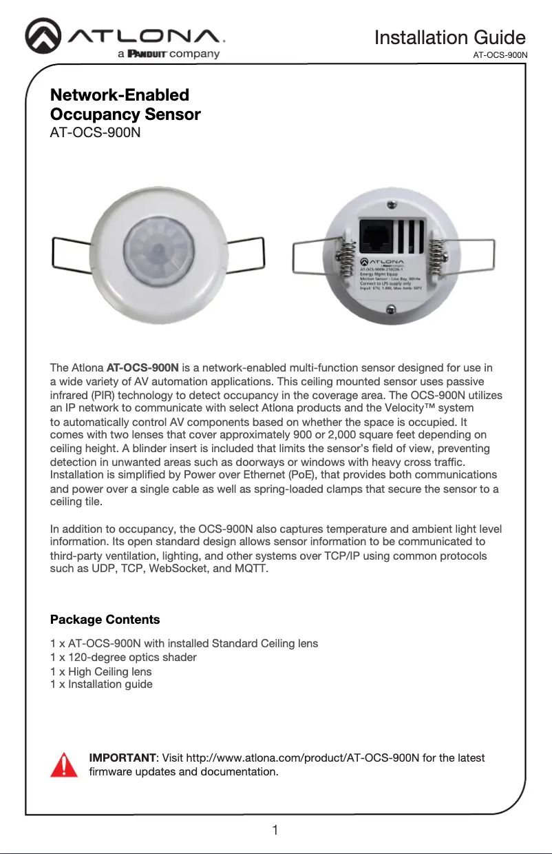 Imagen de la primera página del manual del dispositivo AT-OCS-900N