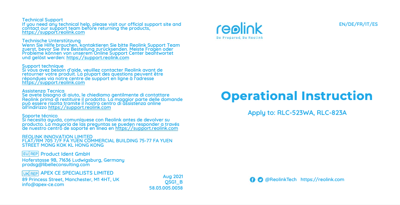 Página 1 del manual Manual de usuario Reolink RLC-523WA