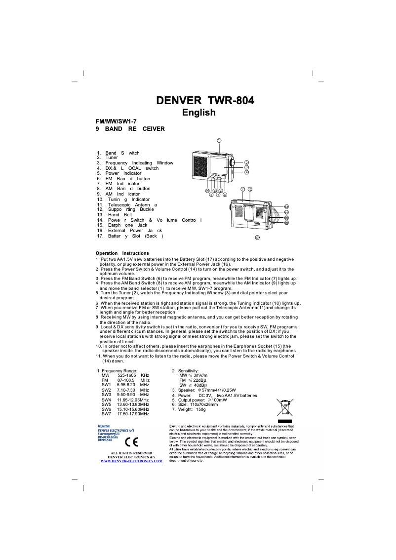 Imagen de la primera página del manual del dispositivo TWR-804