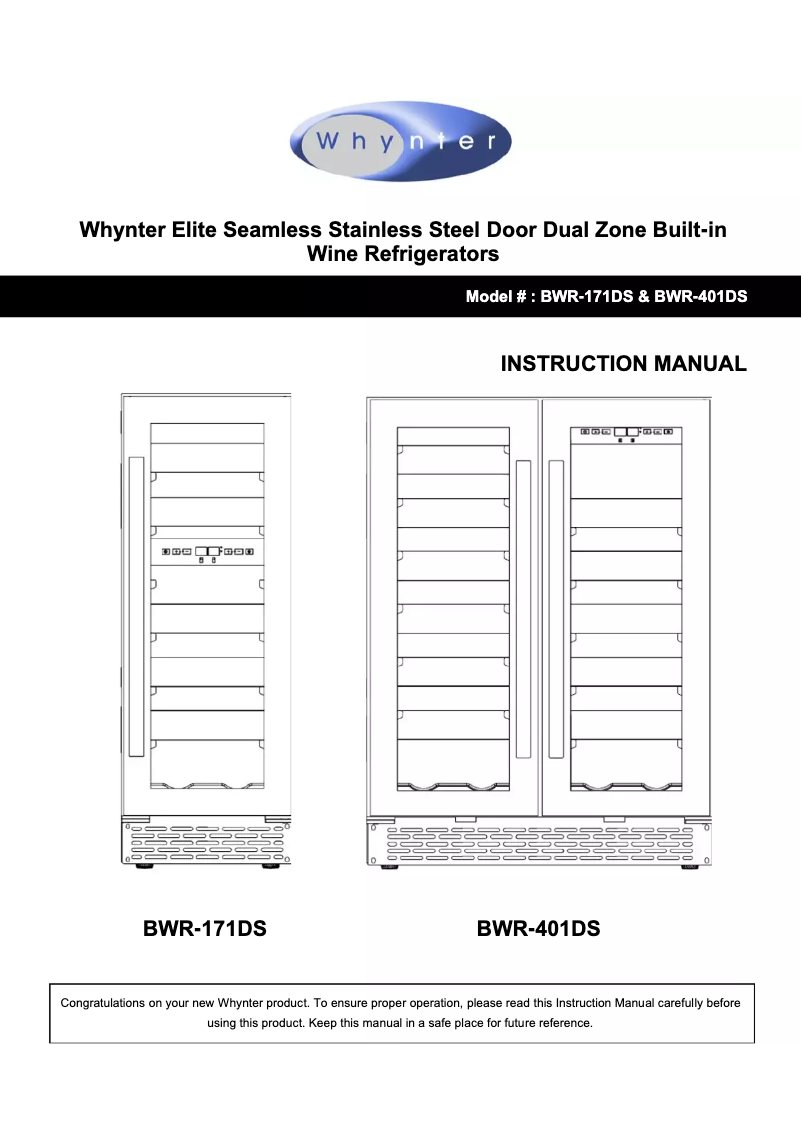 Página 1 del manual Manual de uso y mantenimiento Whynter BWR-171DS