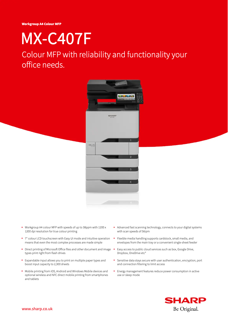 Imagen de la primera página del manual del dispositivo MX-C407F
