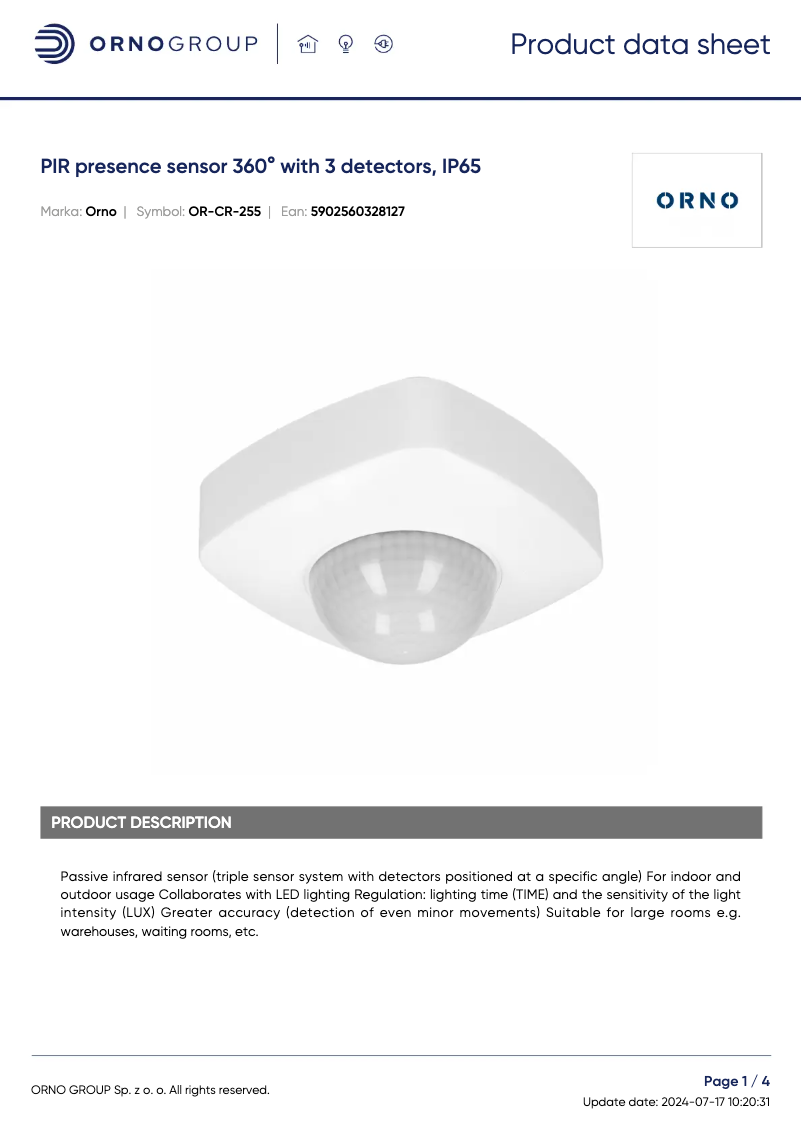 Página 1 del manual Ficha técnica ORNO OR-CR-255