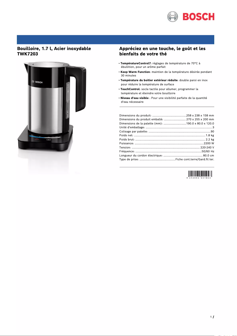 Página 1 del manual Ficha técnica Bosch WK7203