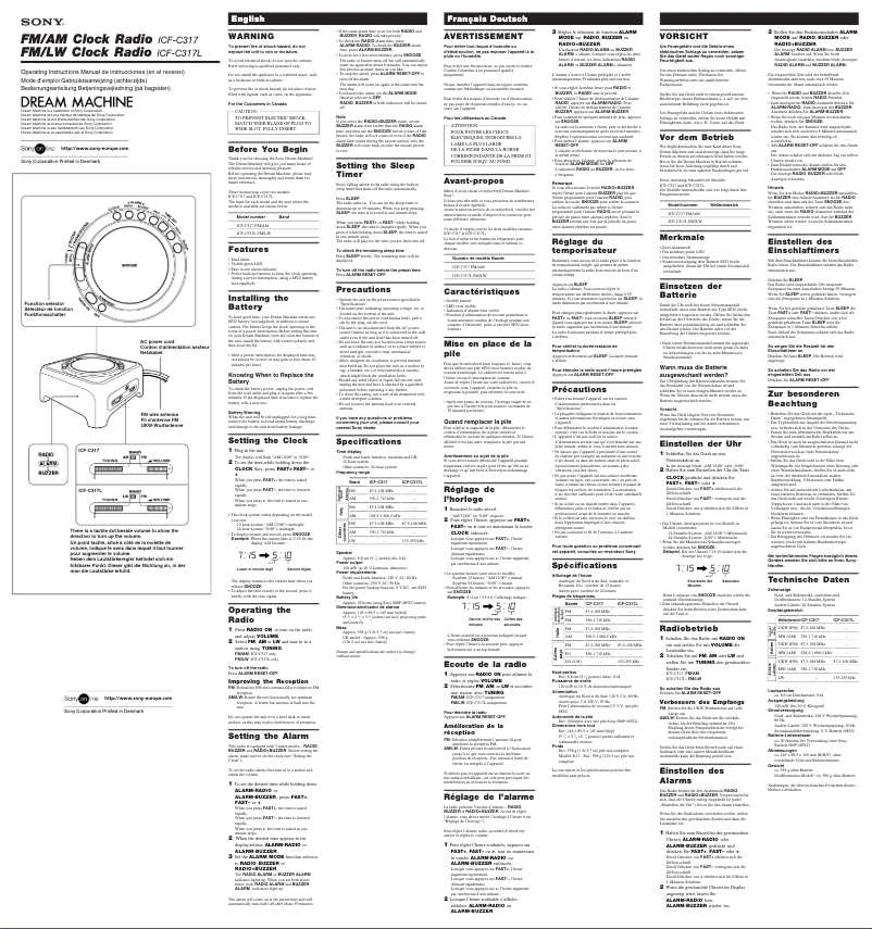 Página nº 1 - Manual de usuario Sony ICF-C317L