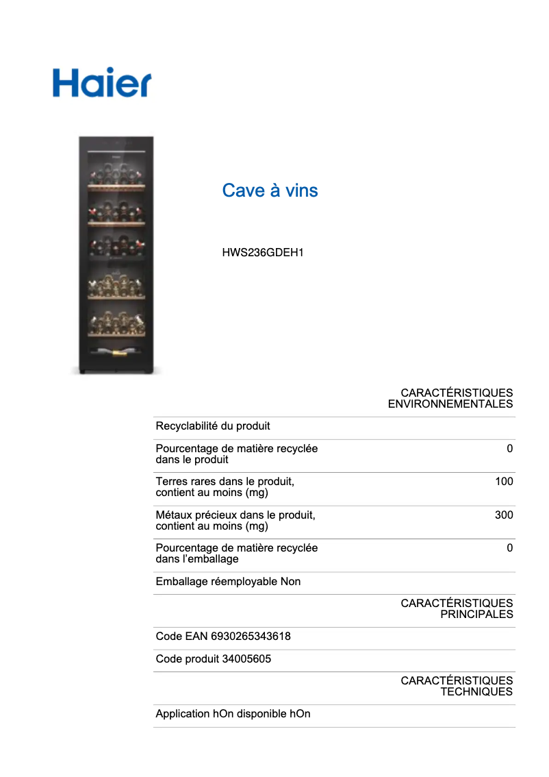 Página nº 1 - Etiqueta energética Haier HWS236GDEH1