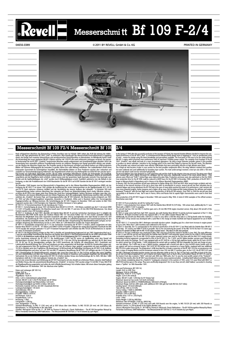 Página 1 del manual Manual de usuario Revell Messerschmitt Bf109 F-2/4