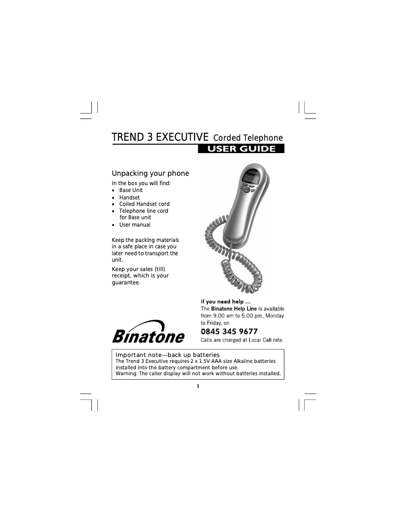 Imagen de la primera página del manual del dispositivo Trend 3 Executive