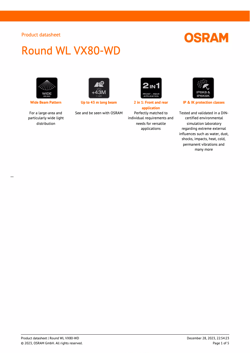 Imagen de la primera página del manual del dispositivo LEDriving Round WL VX80-WD