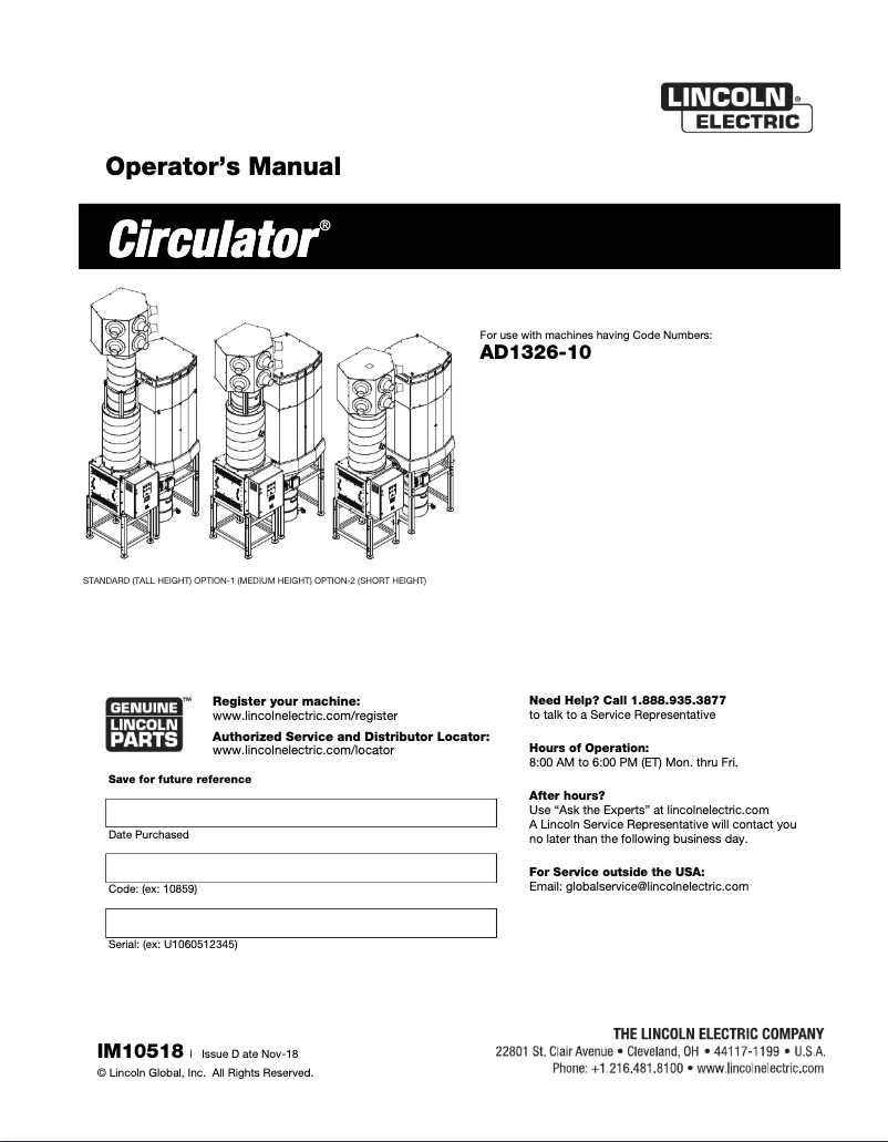 Página nº 1 - Manual de usuario Lincoln Electric Circulator