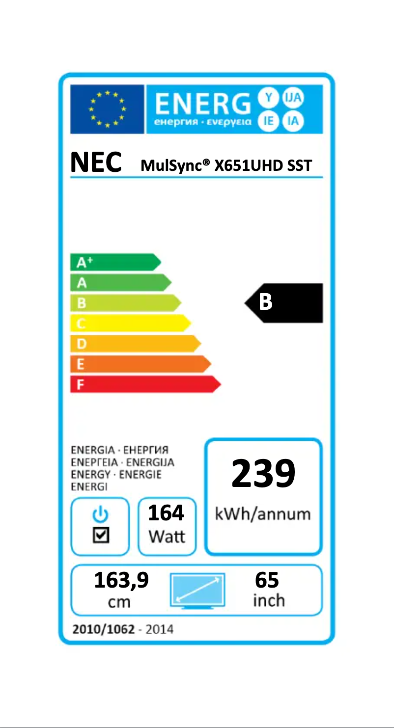 Página nº 1 - Etiqueta energética NEC MultiSync X651UHD SST