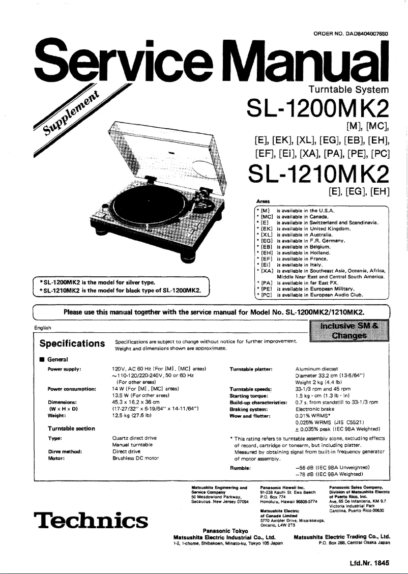 Página 1 del manual Manual de usuario Technics SL-1200MK2