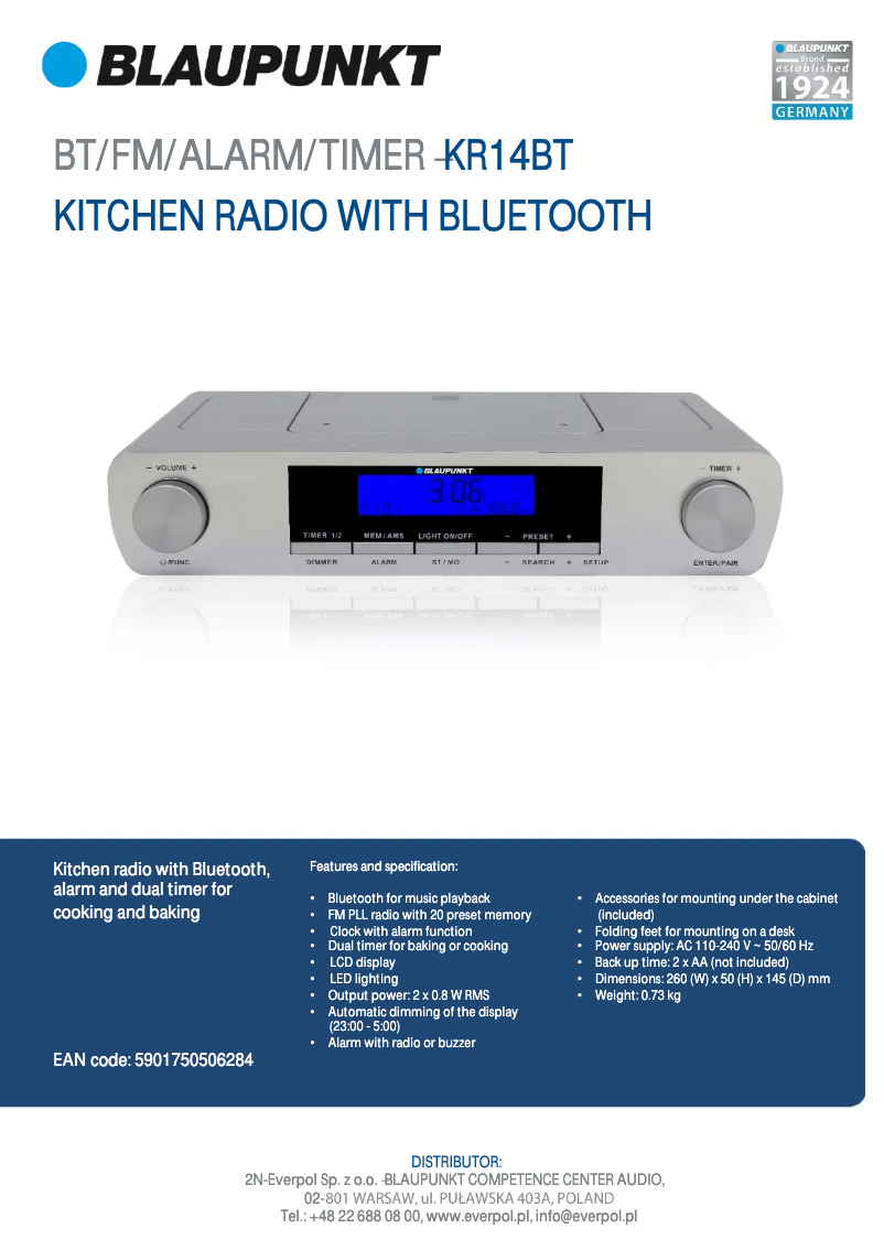 Imagen de la primera página del manual del dispositivo KR14BT