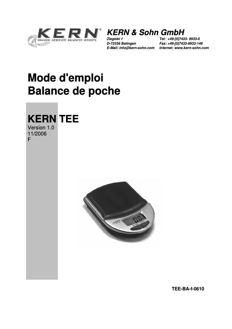 Página 1 del manual Manual de usuario Kern TEE 150-1