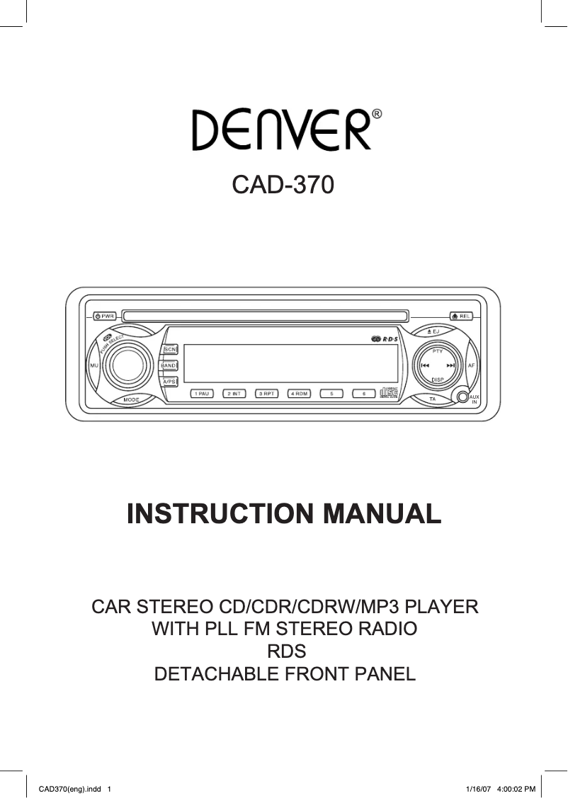 Página nº 1 - Manual de usuario Denver CAD-370