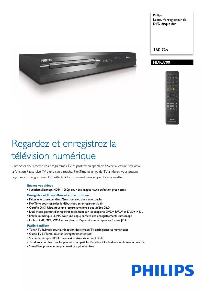 Imagen de la primera página del manual del dispositivo HDR3700