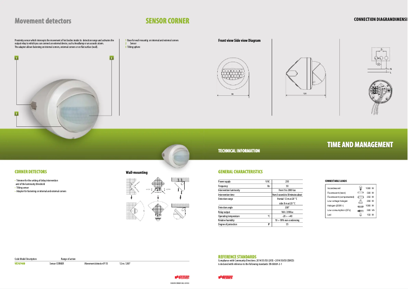 Página 1 del manual Ficha técnica Vemer Sensor CORNER