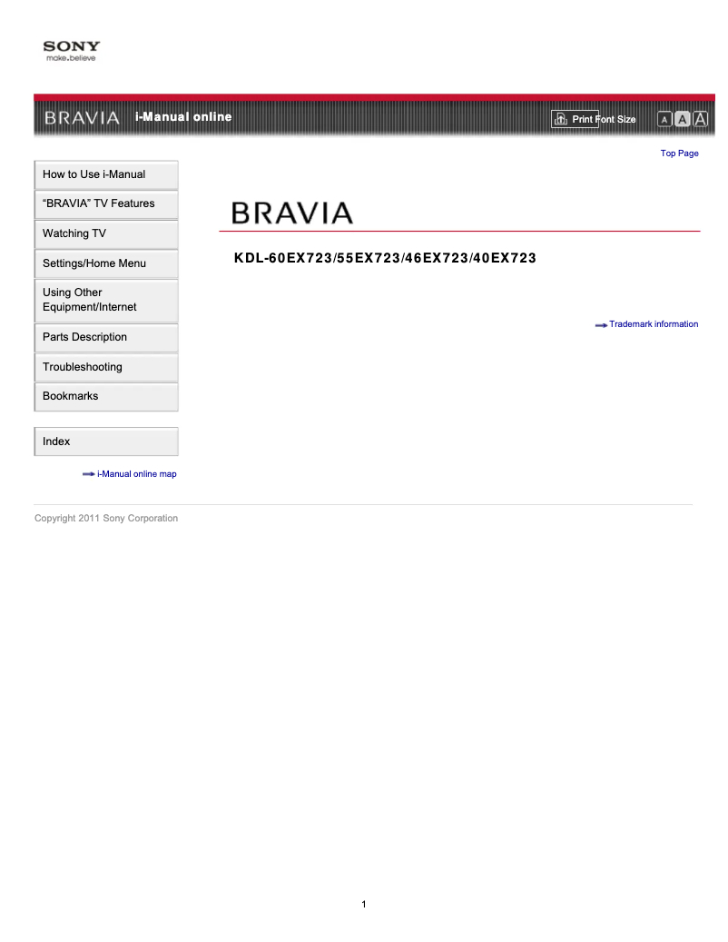 Imagen de la primera página del manual del dispositivo Bravia KDL-60EX723