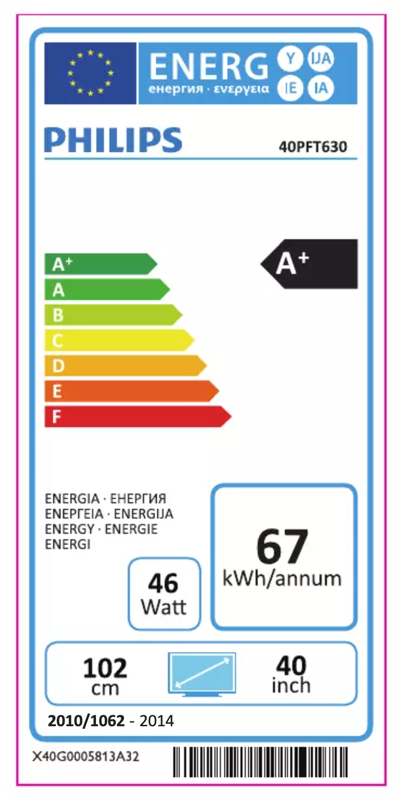 Página 1 del manual Etiqueta energética Philips 40PFT630