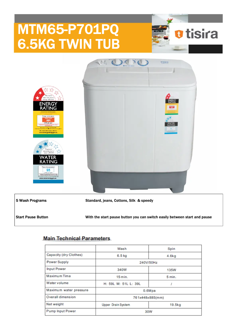 Página 1 del manual Ficha técnica Tisira MTM65-P701PQ