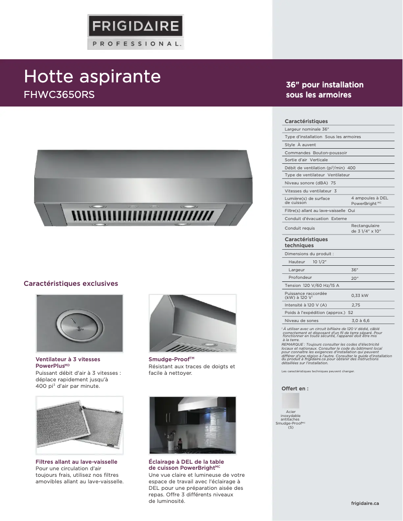 Imagen de la primera página del manual del dispositivo FHWC3650RS