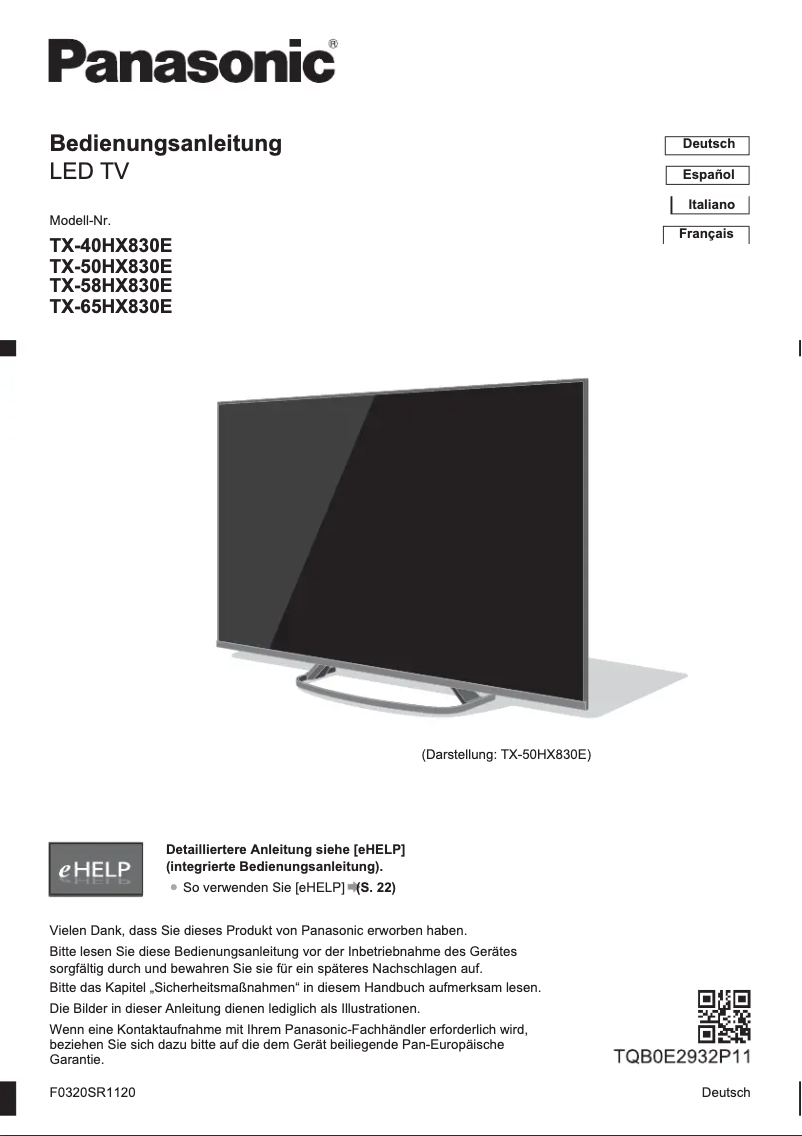Página 1 del manual Guía de inicio rápido Panasonic TX-50HX830E