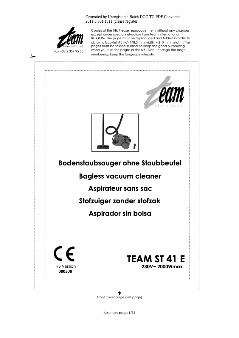 Página 1 del manual Manual de usuario Team ST 41