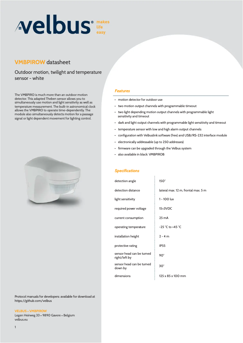 Página 1 del manual Manual de usuario Velbus VMBPIRO-W-10