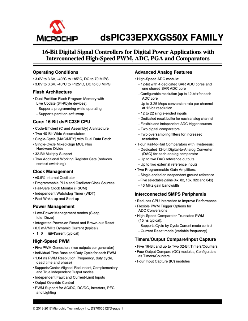 Imagen de la primera página del manual del dispositivo dsPIC33EP64GS504