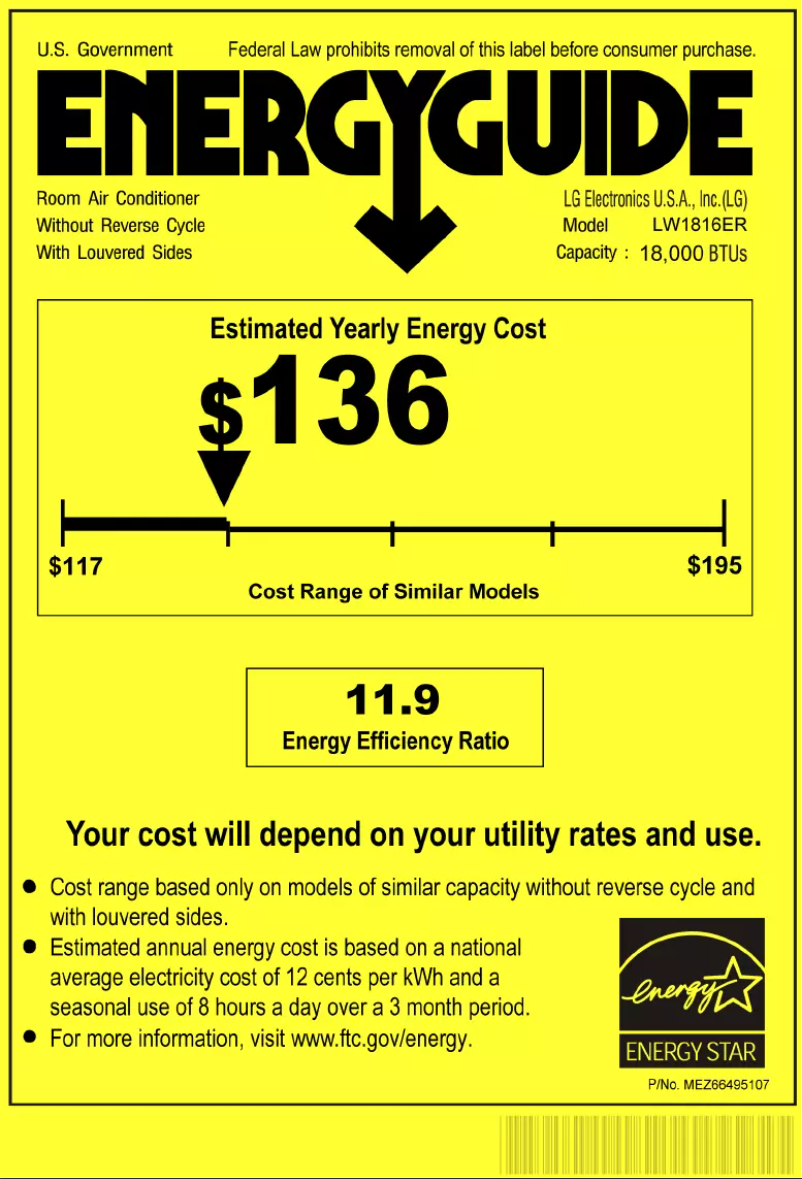 Página 1 del manual Etiqueta energética LG LW1816ER