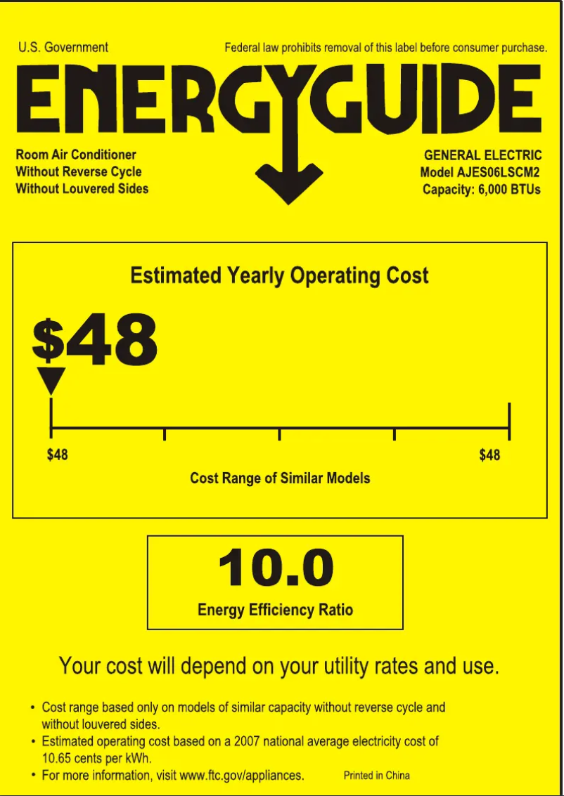 Página 1 del manual Etiqueta energética GE AJES06LSC