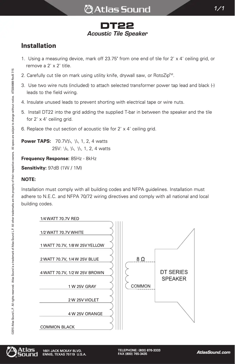 Imagen de la primera página del manual del dispositivo DT22