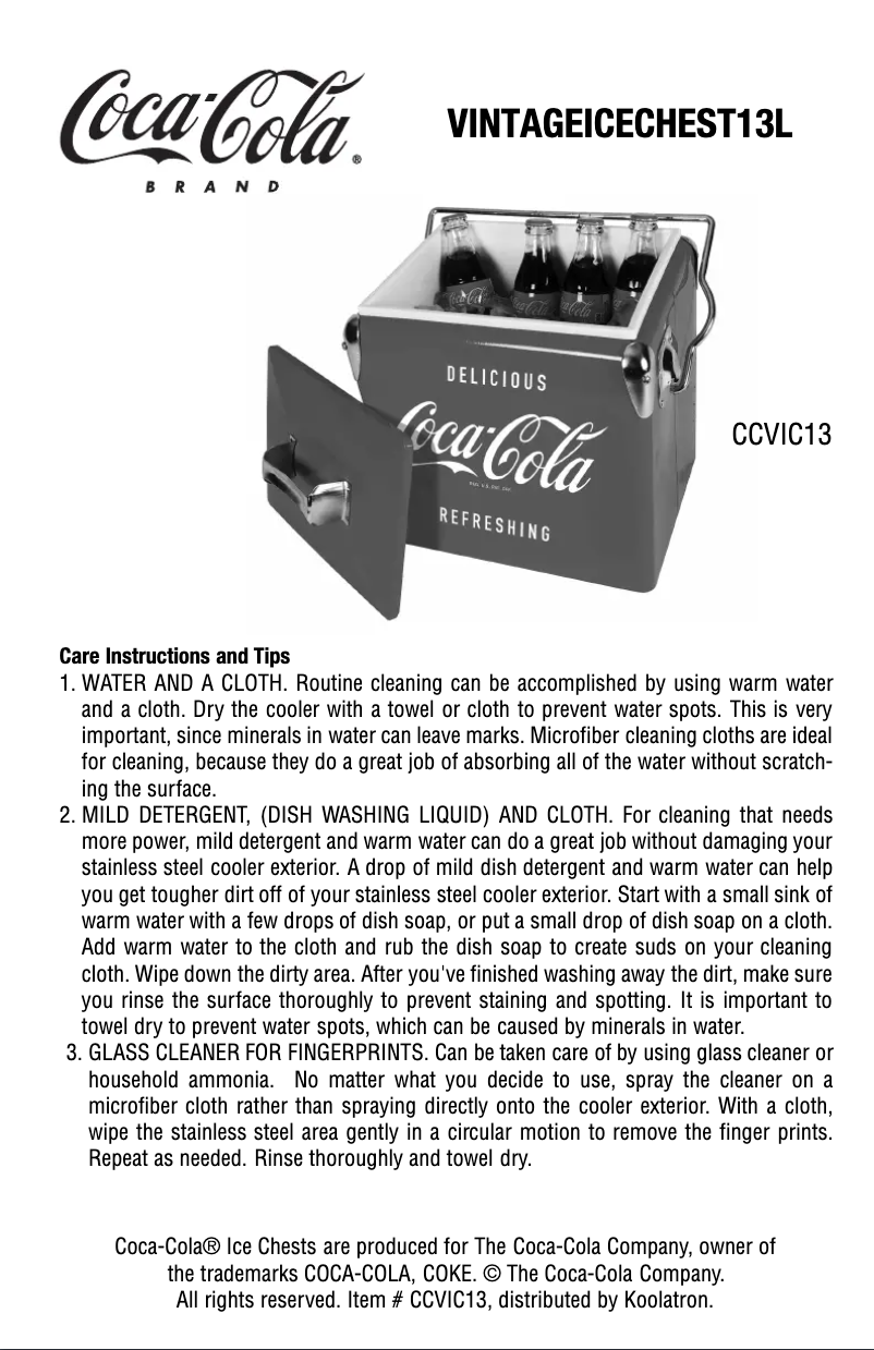 Página 1 del manual Manual de usuario Coca-Cola CCVIC13