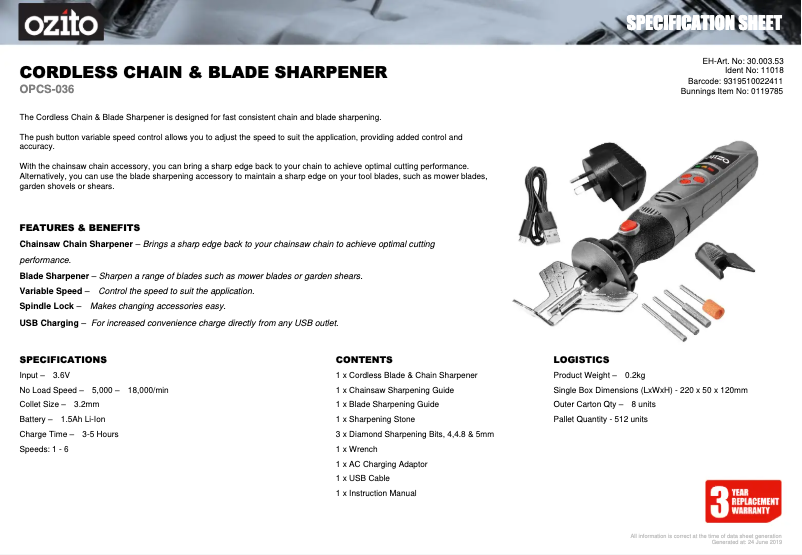 Imagen de la primera página del manual del dispositivo OPCS-036