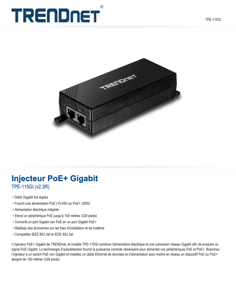 Página 1 del manual Ficha técnica TRENDnet TPE-115GI