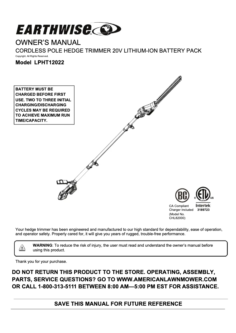 Página 1 del manual Manual de usuario Earthwise LPHT12022