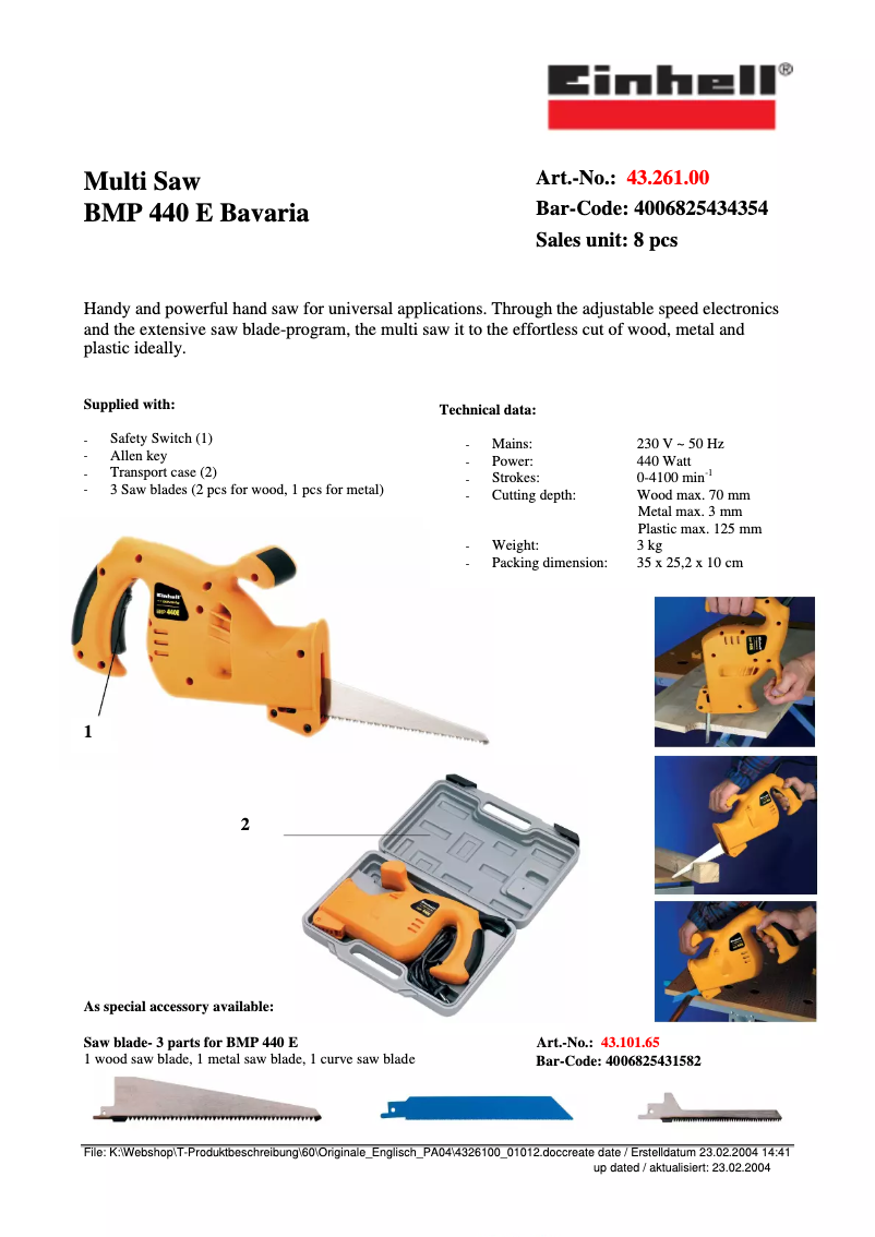 Página 1 del manual Manual de usuario Bavaria by Einhell Bavaria BMP 440