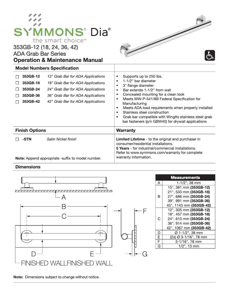 Página 1 del manual Manual de usuario Symmons Dia 353GB-36
