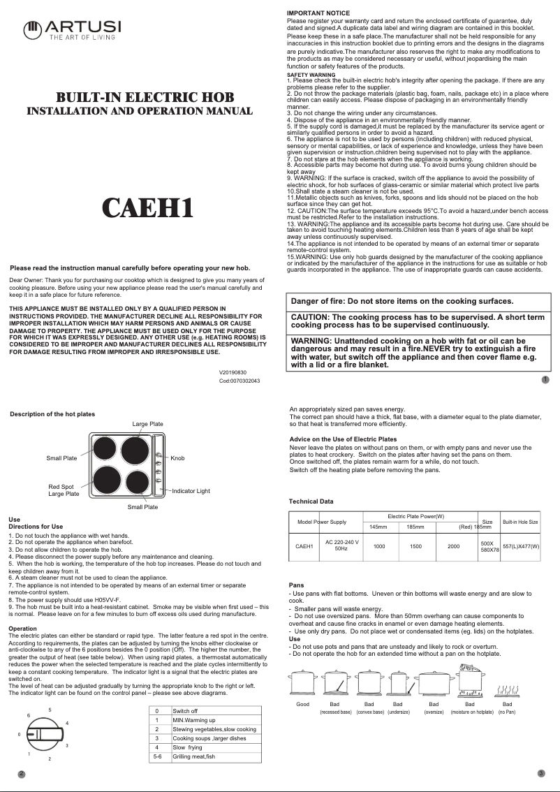 Imagen de la primera página del manual del dispositivo CAEH1